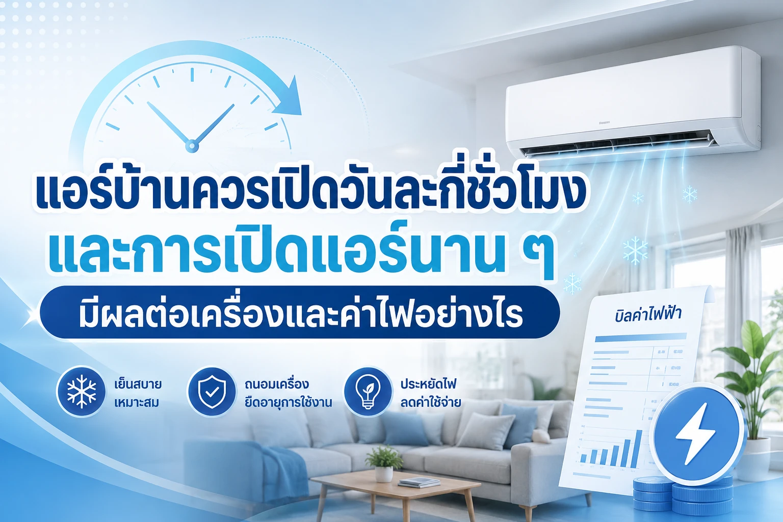 แอร์บ้านควรเปิดวันละกี่ชั่วโมง และการเปิดแอร์นานๆ มีผลต่อเครื่องและค่าไฟอย่างไร