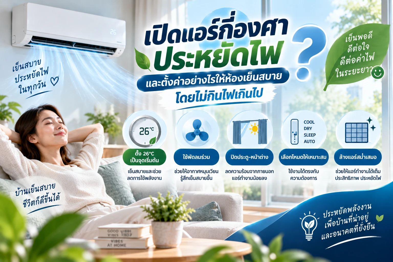 เปิดแอร์กี่องศาประหยัดไฟ และตั้งค่าอย่างไรให้ห้องเย็นสบายโดยไม่กินไฟเกินไป