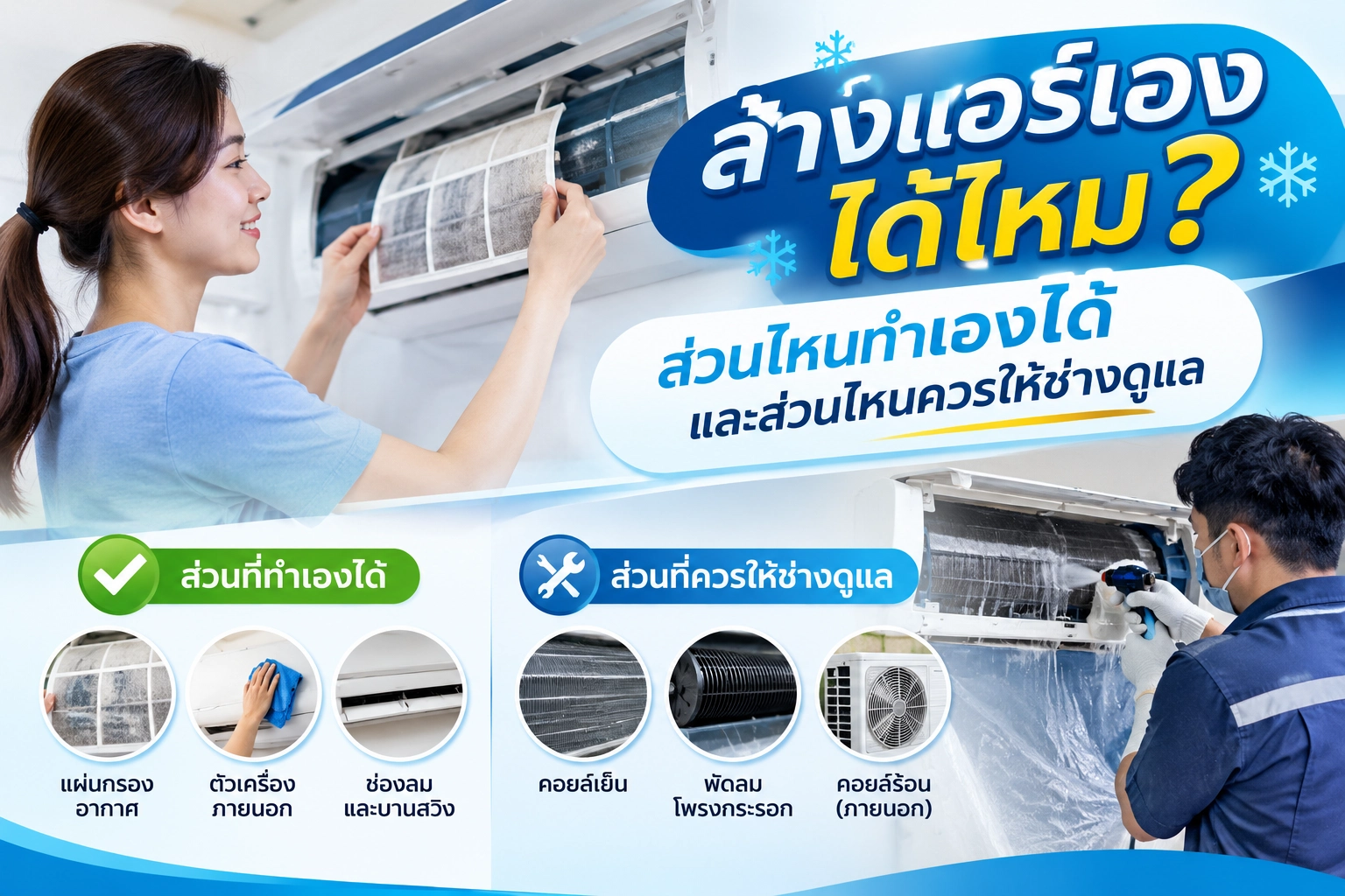 ล้างแอร์เองได้ไหม? ส่วนไหนทำเองได้ และส่วนไหนควรให้ช่างดูแล