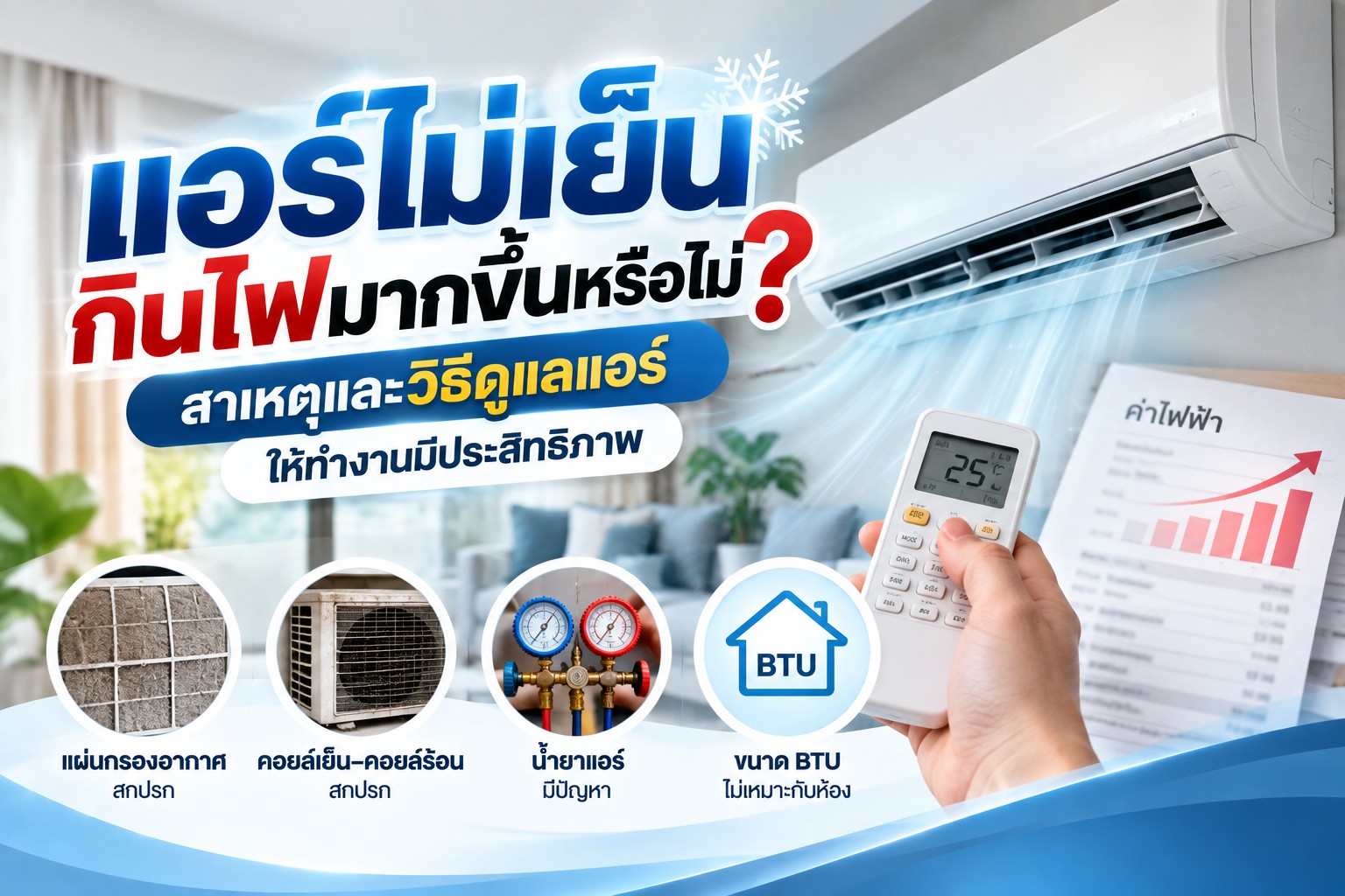 แอร์ไม่เย็นกินไฟมากขึ้นหรือไม่? สาเหตุและวิธีดูแลแอร์ให้ทำงานมีประสิทธิภาพ